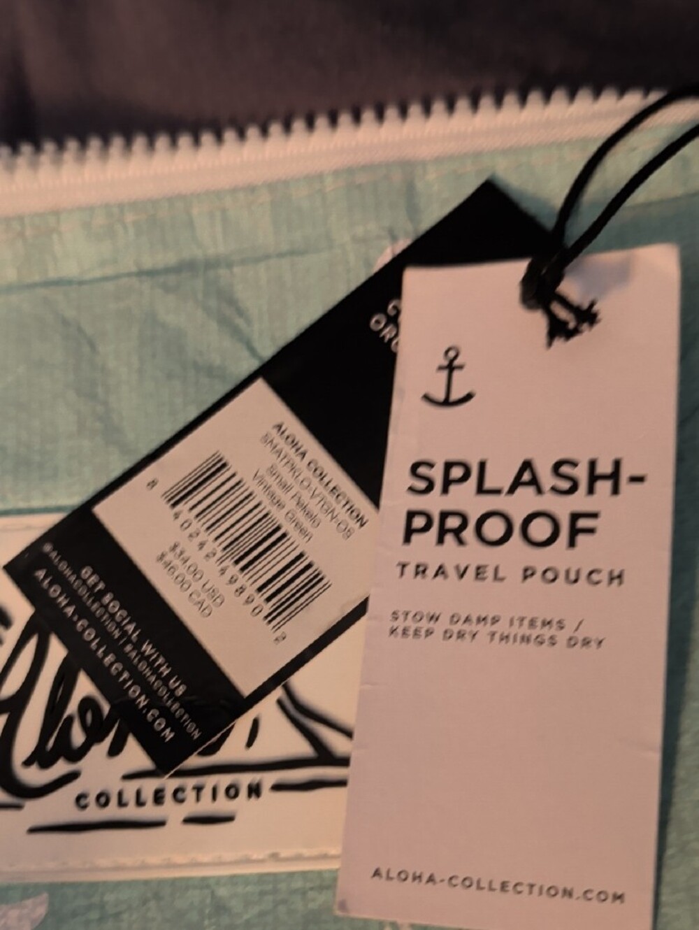 ALOHA Collection Vintage Green Small Pekelo Zipper Pouch Splash Proof NWT - Picture 5 of 5
